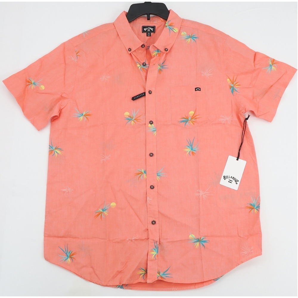 Billabong Sundays Mini Coral Orange Tropical Print Stretch Shirt XL